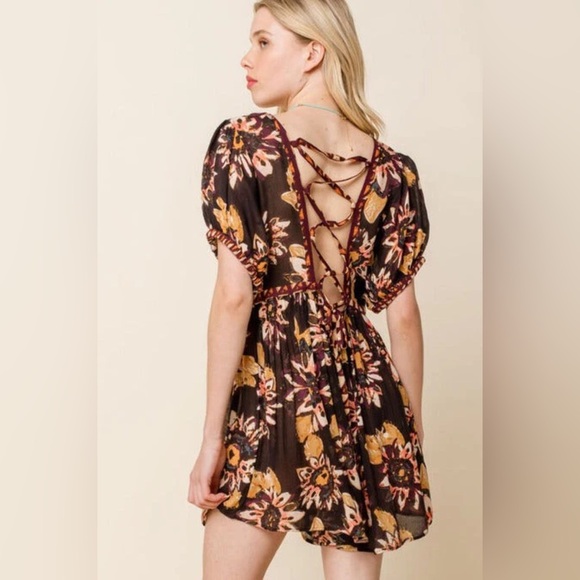 Free People On the Edge Floral Festival Flowy Black Multicolor Short Sleeve XS - Picture 2 of 6